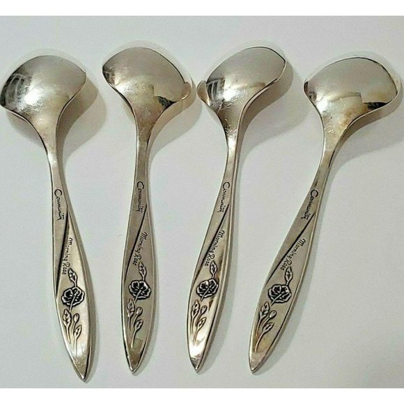 4 Oneida Community MORNING ROSE silver plate Oval Soup Spoon flatware 1960 - Picture 3 of 8